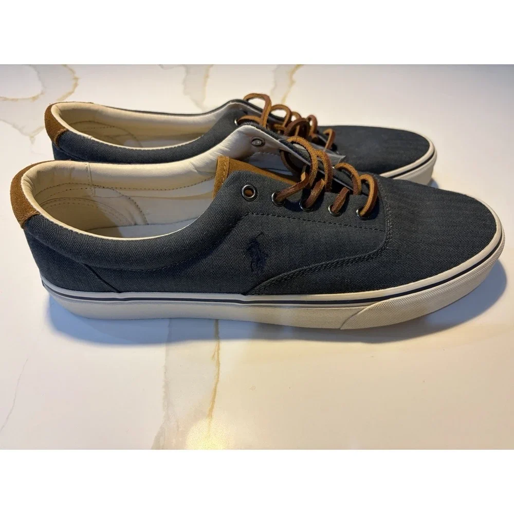 Polo Ralph Lauren Shoes Vaughn Athletic Canvas Navy Blue With Brown LacesSize 14